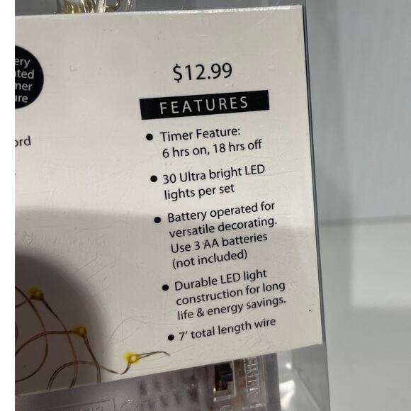 Firefly Lights 30 Tiny Warm Ultra Bright Lights on Silver Cord Battery Operated - Picture 2 of 4